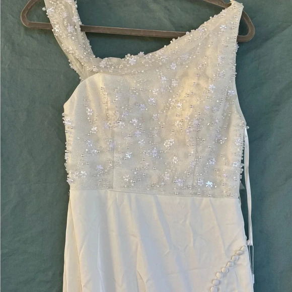 NWT MAC DUGGAL Embellished drop shoulder column gown, Ivory Sz 2 Beaded Sequins - Picture 5 of 12